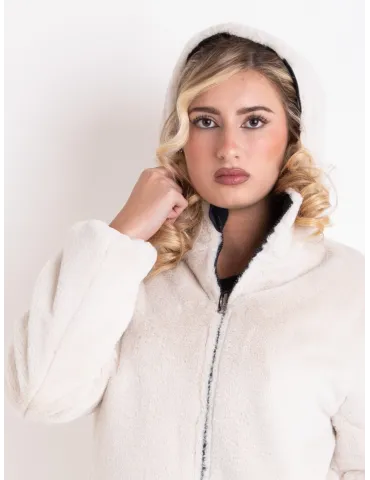 Reversible Navy Blue Parka with White Faux Fur Interior 2