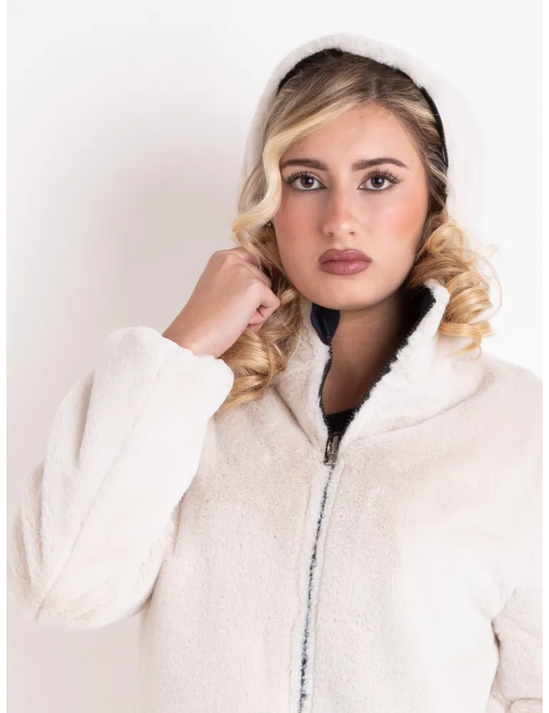 Reversible Navy Blue Parka with White Faux Fur Interior