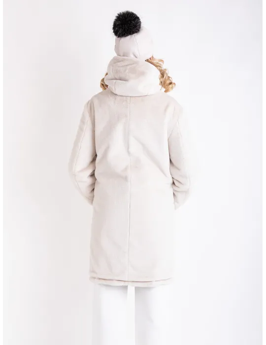 Reversible Navy Blue Parka with White Faux Fur Interior