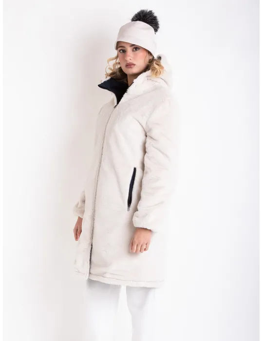 Reversible Navy Blue Parka with White Faux Fur Interior