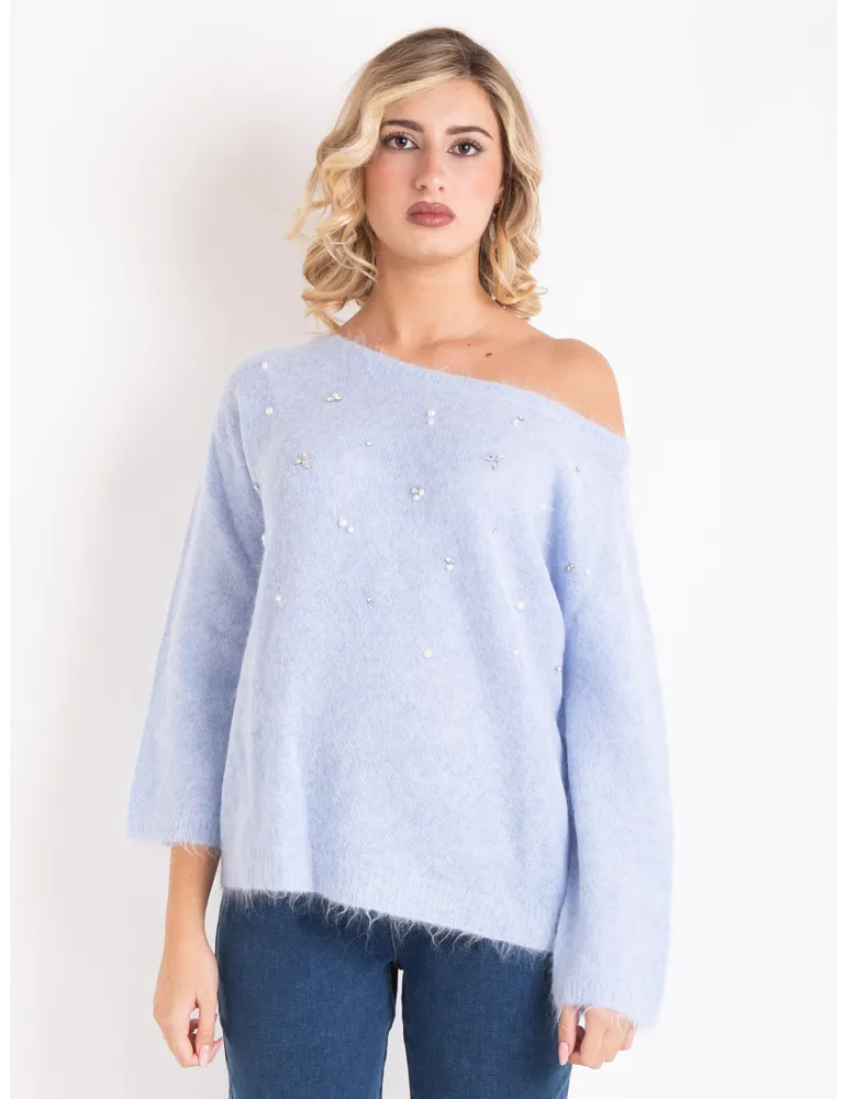 Volpato light blue merino and alpaca wool relaxed sweater