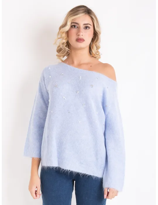 Volpato light blue merino and alpaca wool relaxed sweater