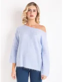 Volpato Italian Luxury Knitwear | Light blue sweater with rhinestones
