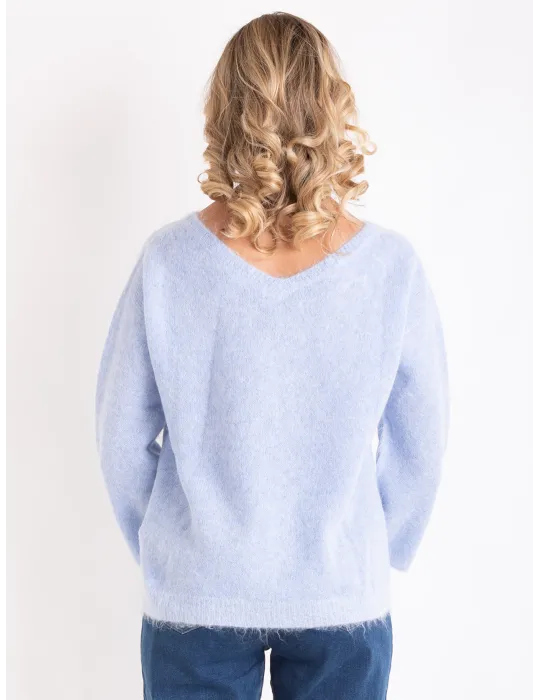 Volpato Italian Luxury Knitwear | Light blue sweater with rhinestones