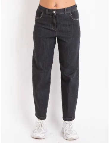 Volpato Italy Black denim jeans trousers with rhinestones