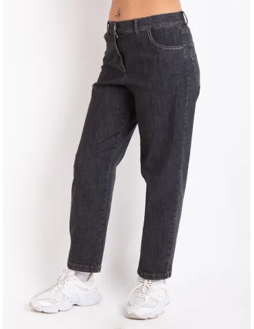 Volpato Italy Black denim jeans trousers with rhinestones 2