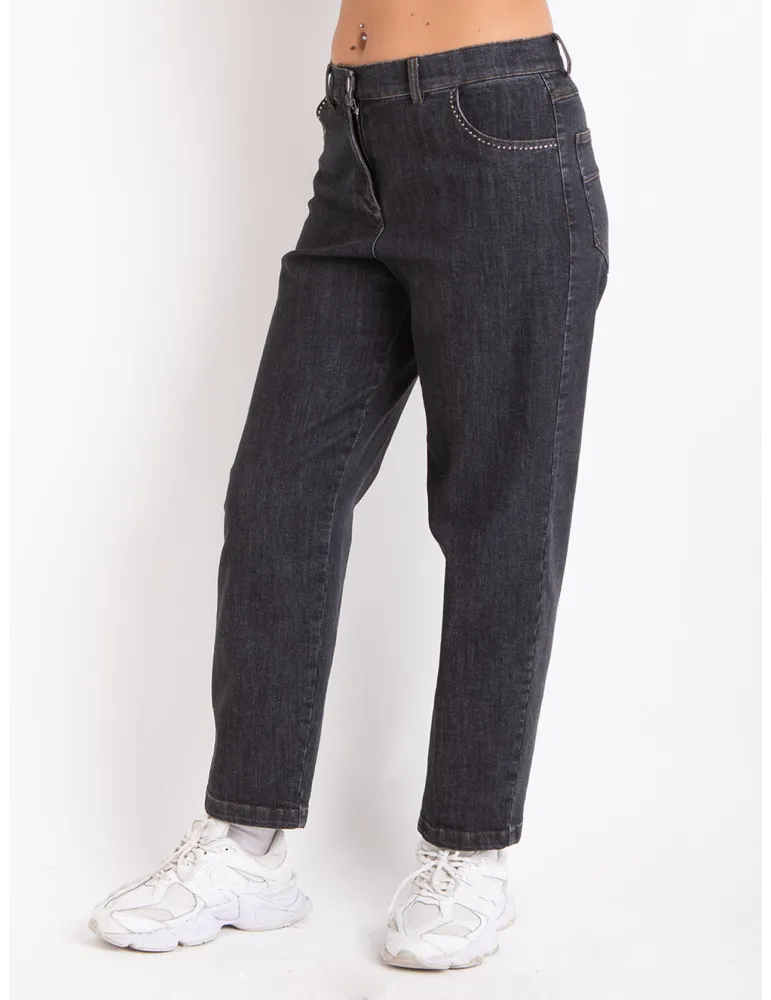 Volpato Authentic Italian Denim | Black jeans trousers with rhinestones