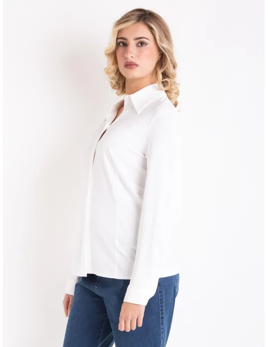 Volpato Italy | White viscose jersey seventies styled shirt plus size