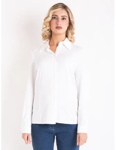Volpato Italy | White viscose jersey seventies styled shirt plus size