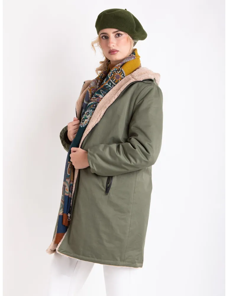Parka reversibile in cotone e pelliccia fino alla taglia 60 by Volpato