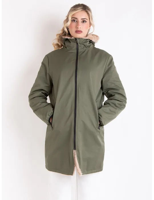Reversible Military Green Parka with Faux Fur Interior Reversible Military Green Parka with Faux Fur Interior