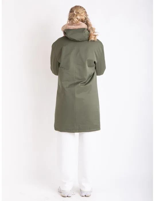 Reversible Military Green Parka with Faux Fur Interior
