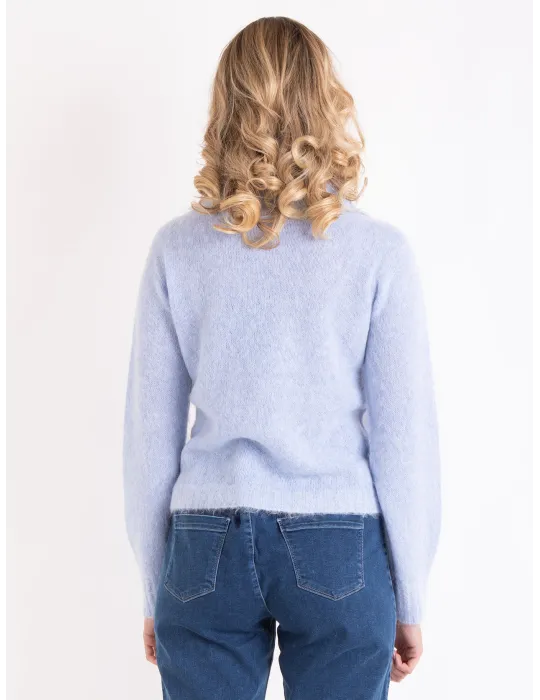 Light Blue Alpaca Wool Polo-Collar Knit Cardigan Jacket