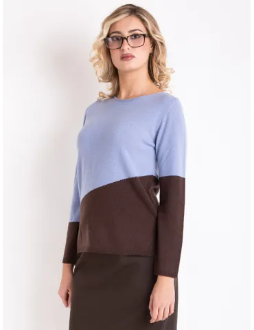 Light blue and brown sweater in cashmere and merino wool 2