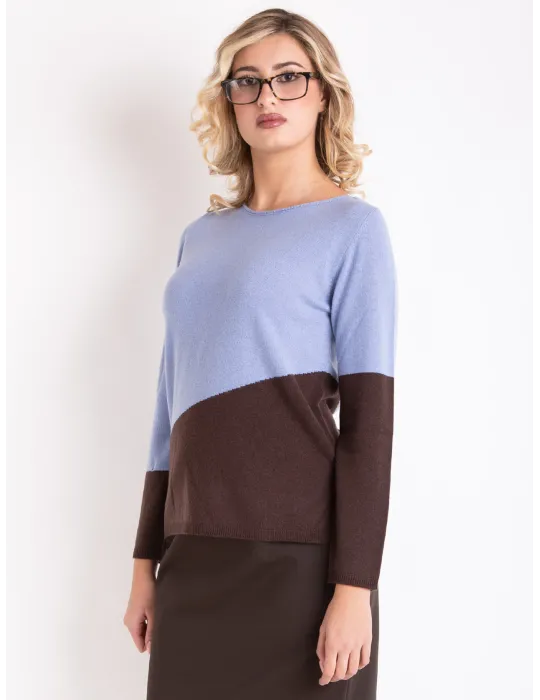 Maglia bicolore celeste e marrone | Frida Madè Luxury Lana & Cashmere