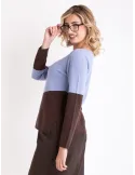 Light blue and brown sweater in cashmere and merino wool