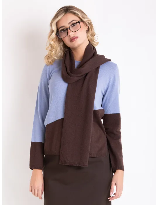 Light blue and brown sweater in cashmere and merino wool