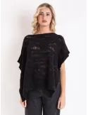 Oversized Black poncho precious wools with micro sequins