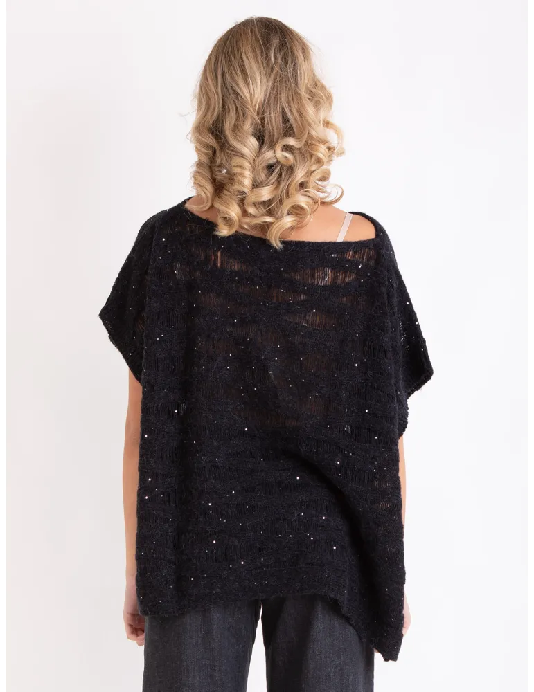 Frida Madè | Maglia poncho over size in lana e alpaca con paillettes