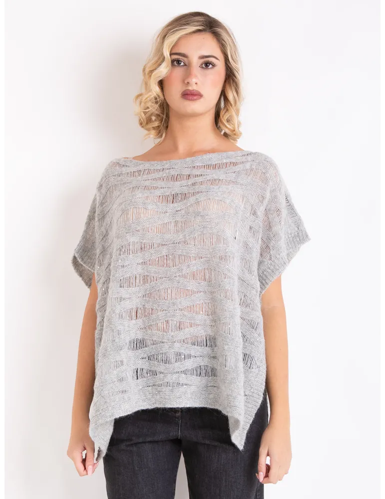 Frida Madè | Grey sequins precious wools kimono sweater Frida Madè | Grey sequins precious wools kimono sweater