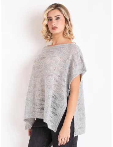 Oversized grey poncho in precious wools with micro sequins 2