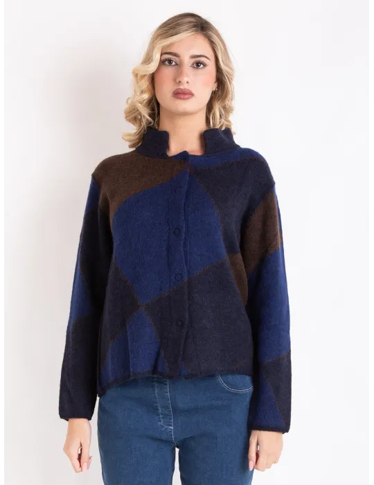 Frida Madè Italy | Blue and brown alpaca and merino wool knitted jacket