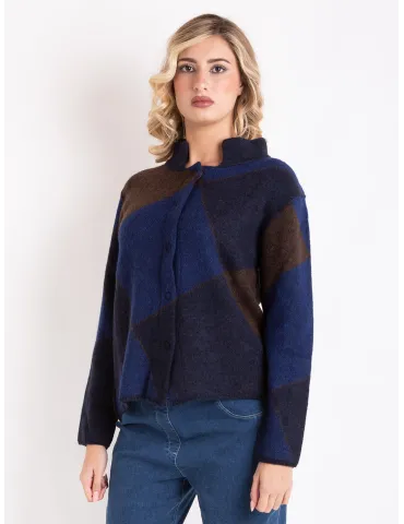 Frida Madè Blue and brown alpaca wool thick knitted jacket