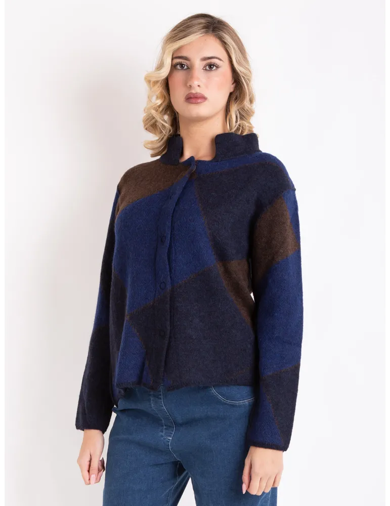 Frida Madè Blue and brown alpaca wool thick knitted jacket Frida Madè Blue and brown alpaca wool thick knitted jacket