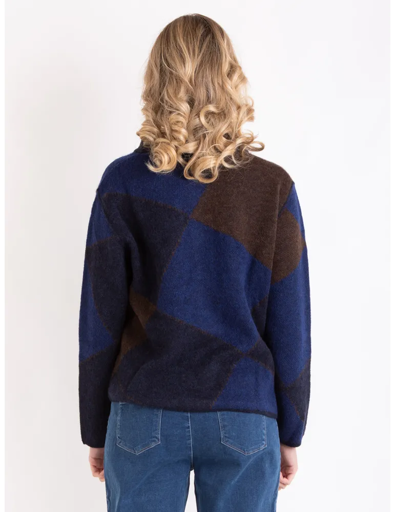 Frida Madè Italy | Blue and brown alpaca and merino wool knitted jacket