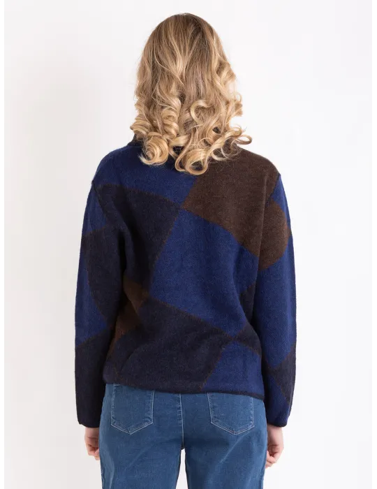 Frida Madè | Cardigan spesso in lana e alpaca Ballantines blu e marrone