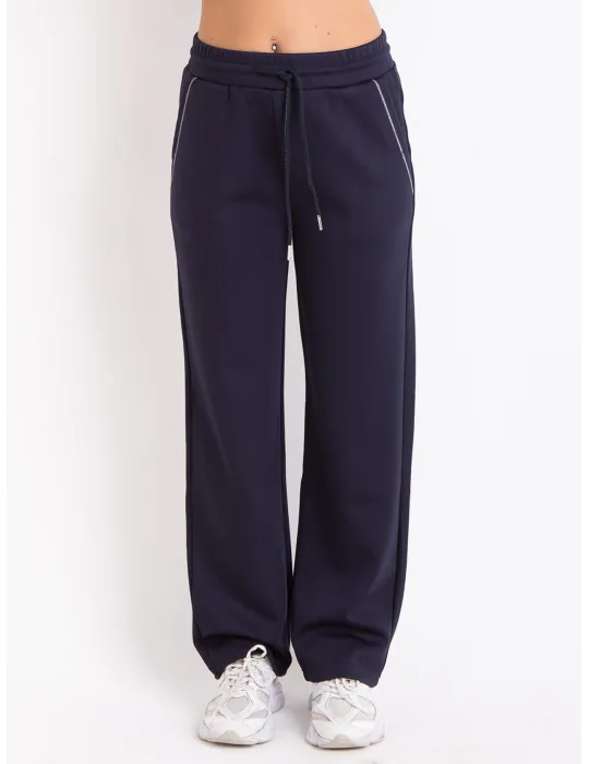 Relaxed-fit dark blue pantsuit trousers with elastic waist band