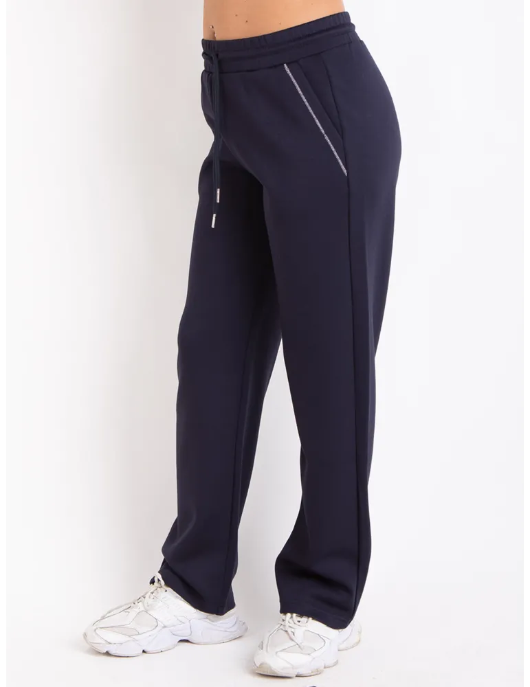 Relaxed-fit dark blue pantsuit trousers with elastic waist band