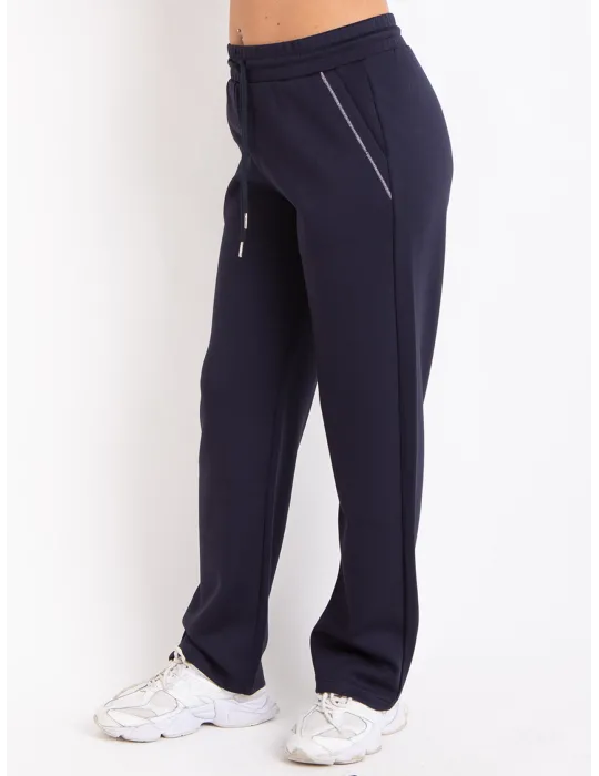 Relaxed-fit dark blue pantsuit trousers with elastic waist band