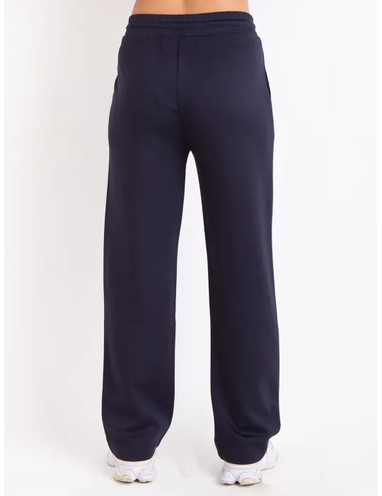 Relaxed-fit dark blue pantsuit trousers with elastic waist band