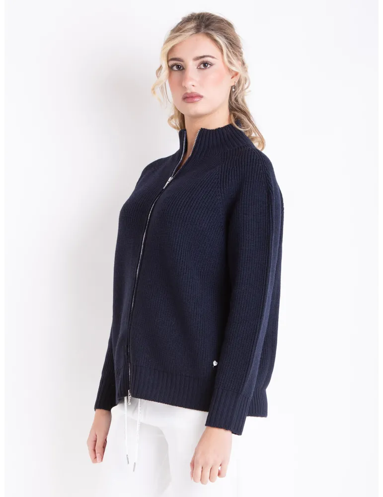 Plus size Navy Blue Merino Wool Zip Cardigan Jacket | Riva Tricot