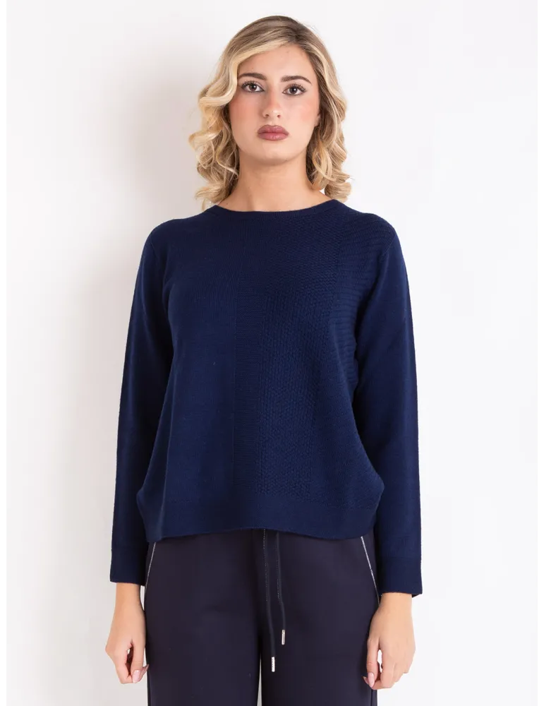Riva Tricot Italian knitwear | Blue fine merino wool round neck sweater