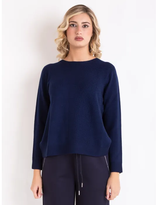 Riva Tricot Italian knitwear | Blue fine merino wool round neck sweater