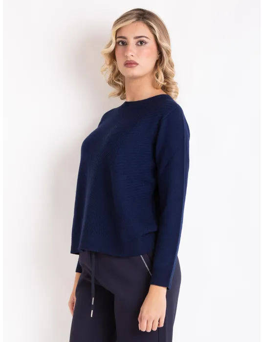 Riva Tricot Italian knitwear | Blue fine merino wool round neck sweater