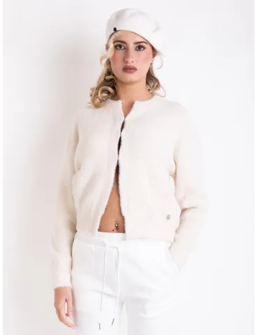 Riva Tricot Italy | Vanilla white fluffy tracksuit jacket
