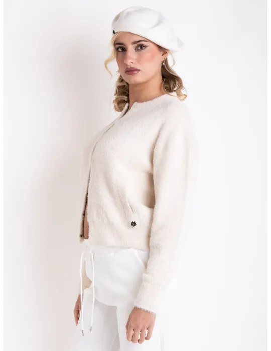 Vanilla White fluffy tracksuit jacket by Riva Tricot