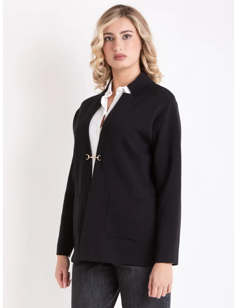 Giacca lunga cardigan nero con tasche fino alla tg 58 | Piero Moretti