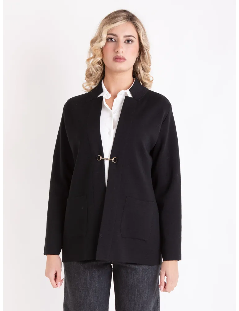 Giacca lunga cardigan nero con tasche fino alla tg 58 | Piero Moretti