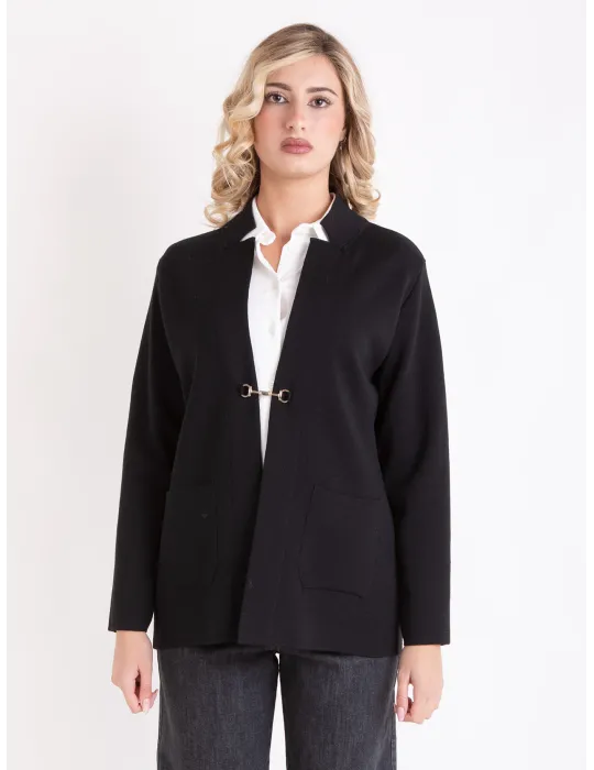 Giacca lunga cardigan nero con tasche fino alla tg 58 | Piero Moretti