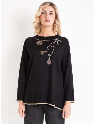 Piero Moretti black wool Long Sweater with rhinestones
