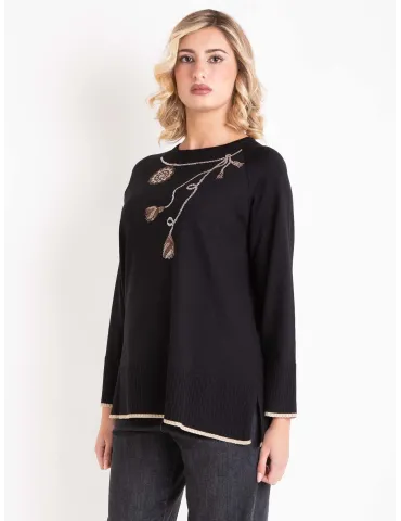 Black wool embroidered Long Sweater – Piero Moretti Italian luxury 2