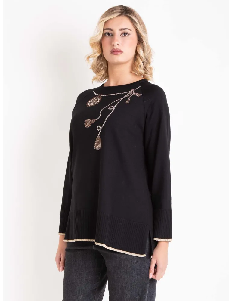 Piero Moretti black wool Long Sweater with rhinestones