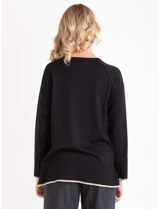 Black wool embroidered Long Sweater – Piero Moretti Italian luxury