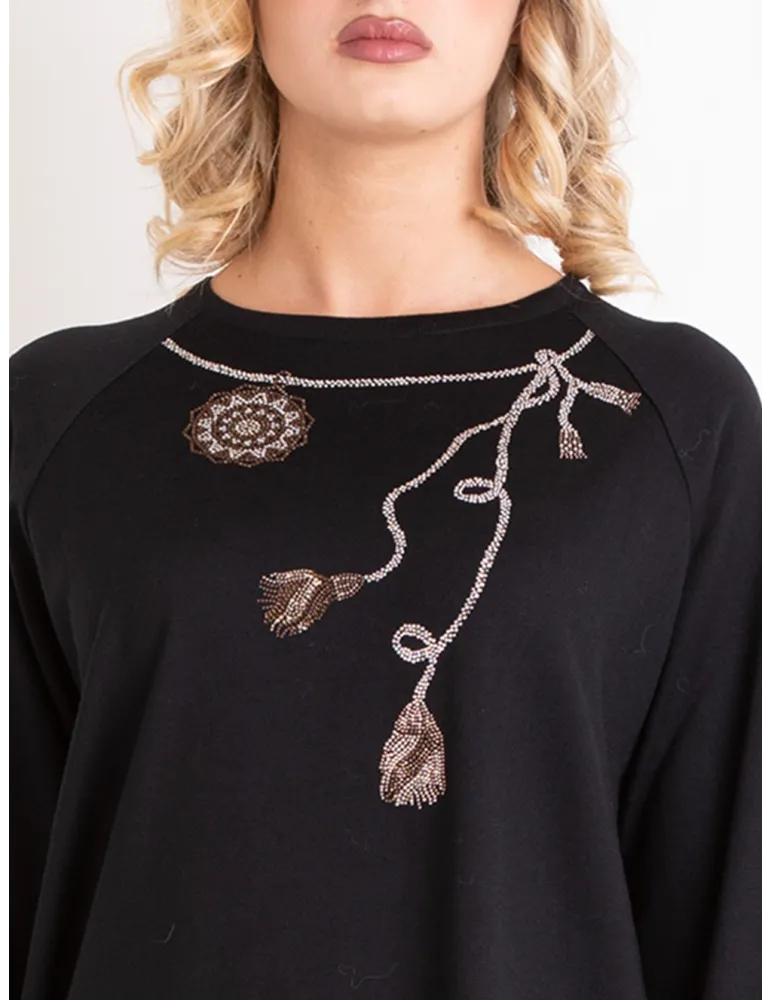 Piero Moretti | Maglia lana maxi pull nero con ricami di strass