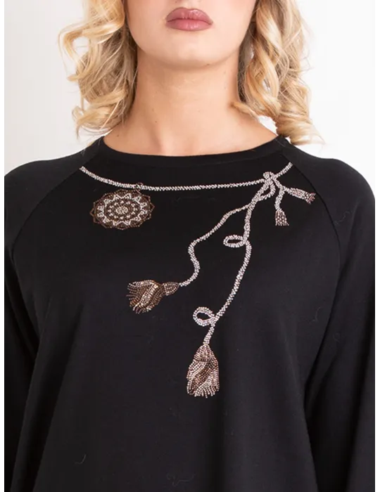 Black wool embroidered Long Sweater – Piero Moretti Italian luxury