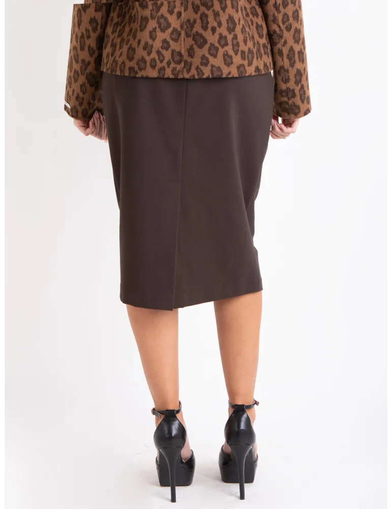 Piero Moretti elegant coffee brown midi pencil skirt